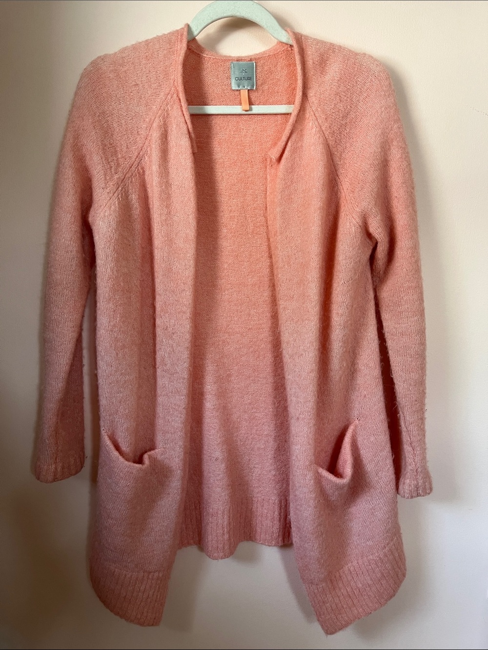 CULTURE Mohair Synthetic Wool Alpaca Blend Brushed Open Pink Cardigan S